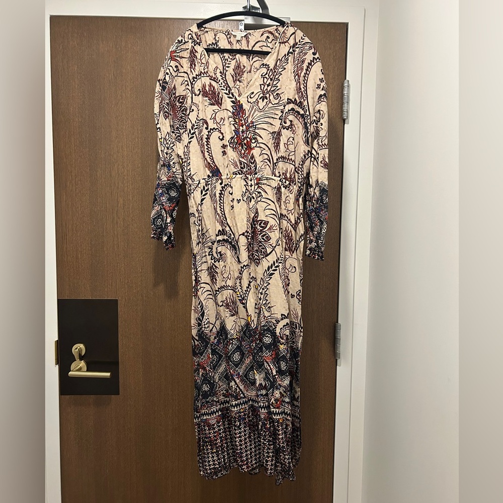 Lucky Brand Cream and Black Long Sleeve Maxi Dress